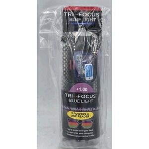 NWT‎ Tri Focus Blue Light Frames +1.00 3 Powers In One Reader